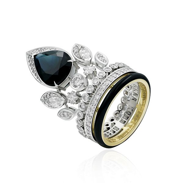 Кольцо из белого золота с бриллиантами и сапфиром 3.5 ct