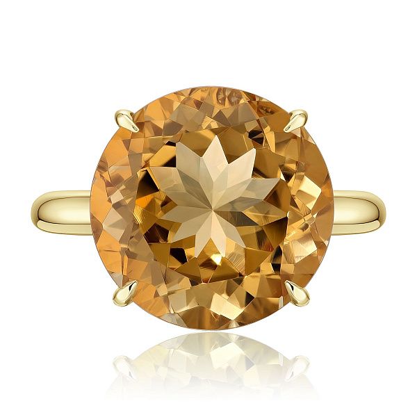 Кольцо из желтого золота с бриллиантом и цитрином