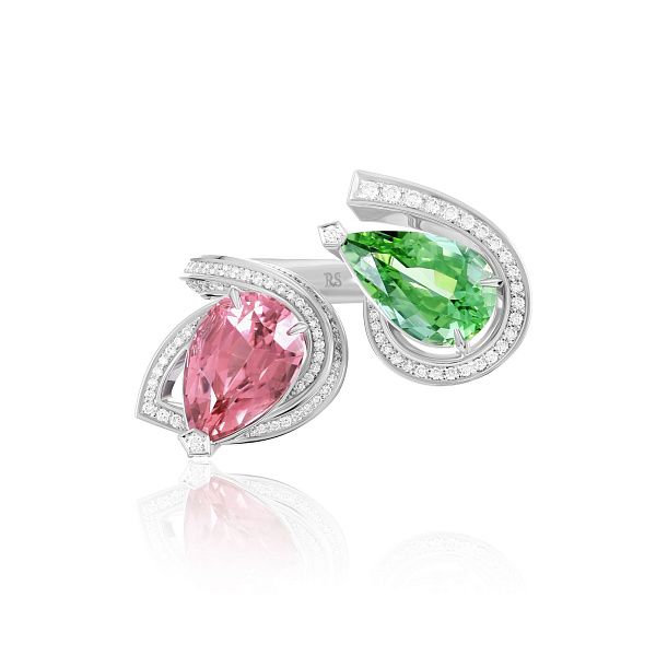 Кольцо из белого золота с бриллиантами и турмалинами 9.86 ct