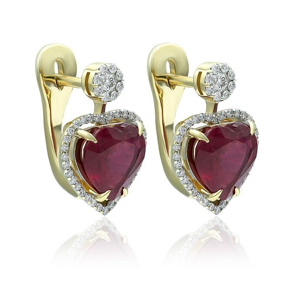 Серьги из желтого золота с рубинами и бриллиантами