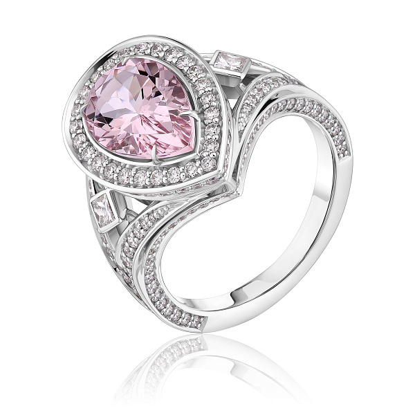 Кольцо из белого золота с бриллиантами и морганитом 2.48 ct