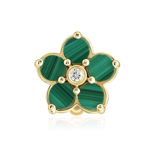 Серьга кафф из желтого золота с малахитом и бриллиантом