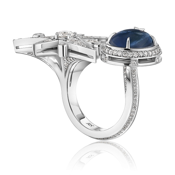 Кольцо из белого золота с бриллиантами и сапфиром 8.38 ct