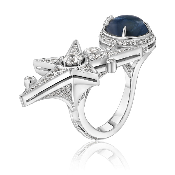 Кольцо из белого золота с бриллиантами и сапфиром 8.38 ct