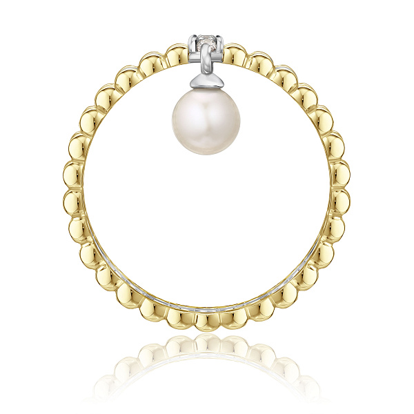 Кольцо из желтого золота с бриллиантами и жемчугом