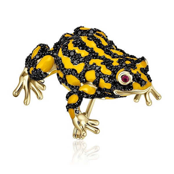 Брошь из желтого золота с бриллиантами и рубинами