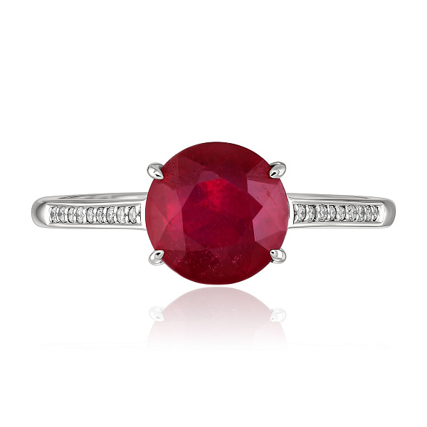 Кольцо из белого золота с бриллиантами и рубином