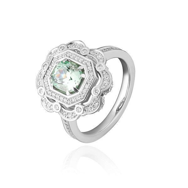 Кольцо из белого золота с бриллиантами и цаворитом 1.26 ct