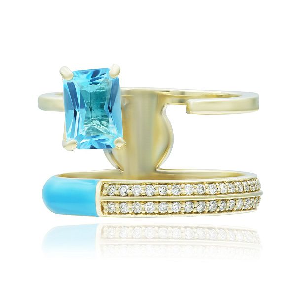 Кольцо из желтого золота с топазом и бриллиантами