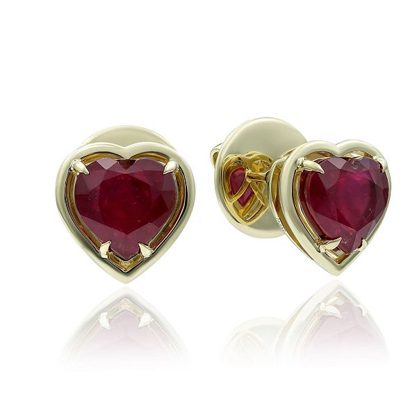 Пусеты из желтого золота с рубинами