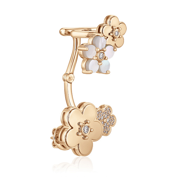 Серьга кафф из красного золота с перламутром и бриллиантами