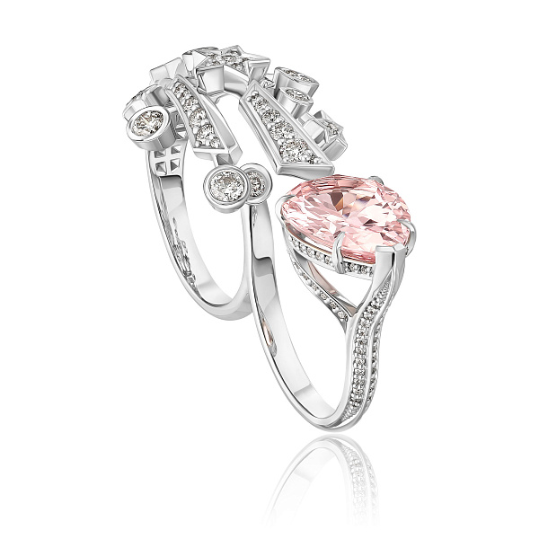 Кольцо из белого золота с бриллиантами и морганитом 3.7 ct
