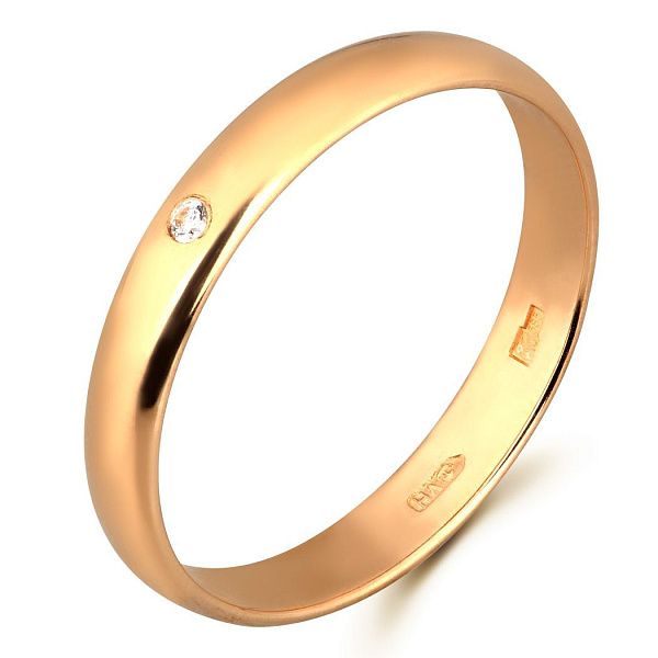 Обручальное кольцо из красного золота с фианитом