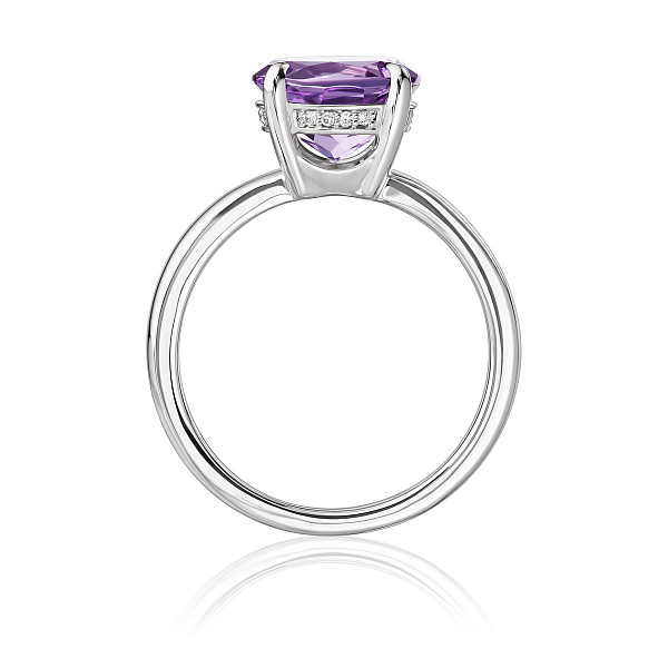 Кольцо из белого золота с аметистом и бриллиантами