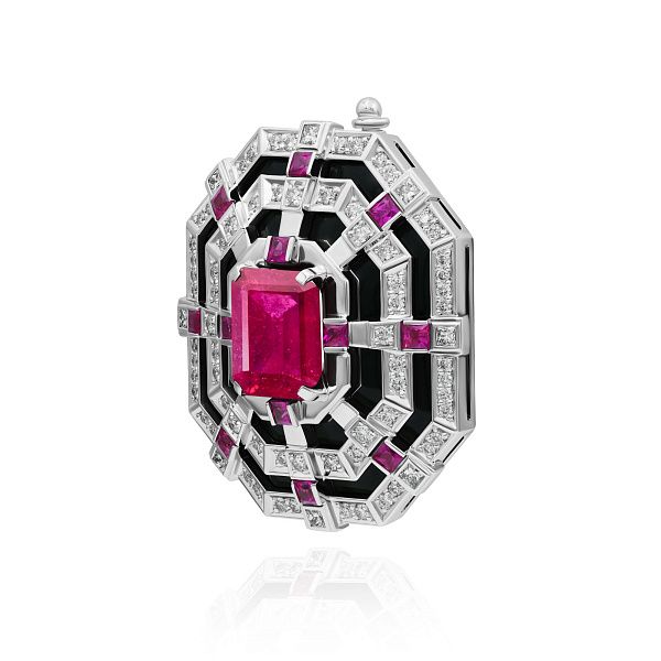 Брошь из белого золота с рубином 5.13 ct и бриллиантами