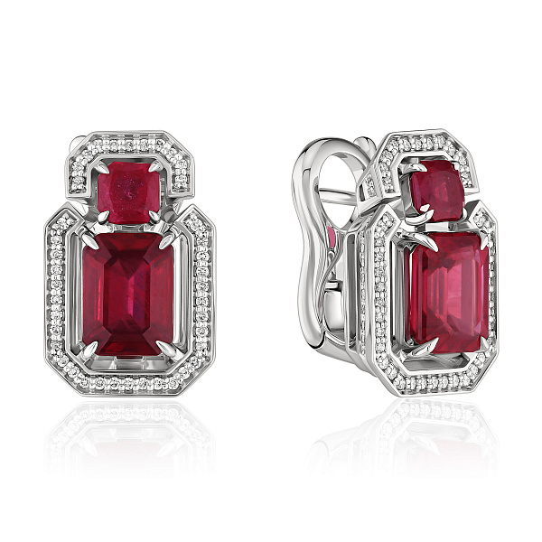 Серьги из белого золота с рубинами 5.33 ct и бриллиантами