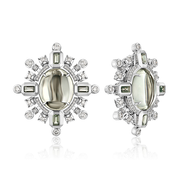 Серьги из белого золота с сапфирами, бриллиантами и аметистами 19.48 ct