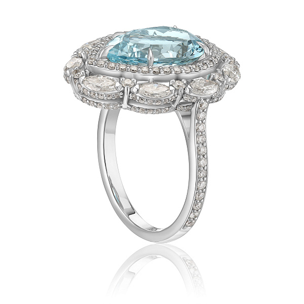 Кольцо из белого золота с бриллиантами и аквамарином 3.97 ct