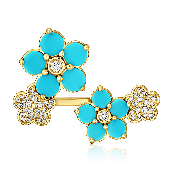 Кольцо из желтого золота с бирюзой и бриллиантами