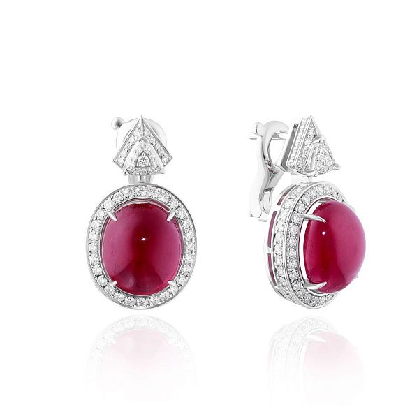 Серьги из белого золота с рубинами 19.6 ct и бриллиантами