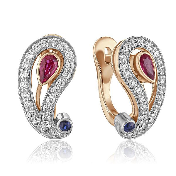 Серьги из белого золота с рубинами, сапфирами и бриллиантами