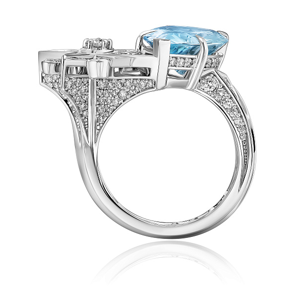 Кольцо из белого золота с аквамарином 4.16 ct и бриллиантами