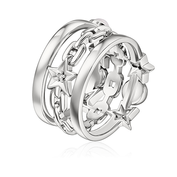 Кольцо из белого золота с лунным камнем и бриллиантами