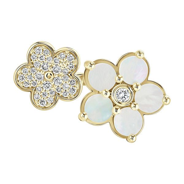 Кольцо из желтого золота с перламутром и бриллиантами