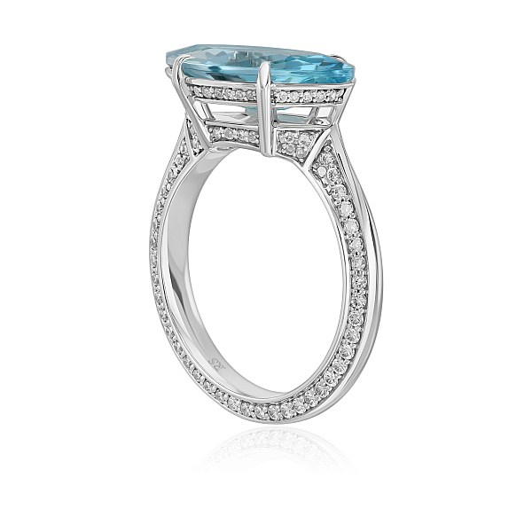 Кольцо из белого золота с бриллиантами и аквамарином 3.75 ct
