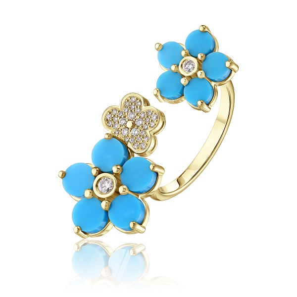 Кольцо из желтого золота с бирюзой и бриллиантами