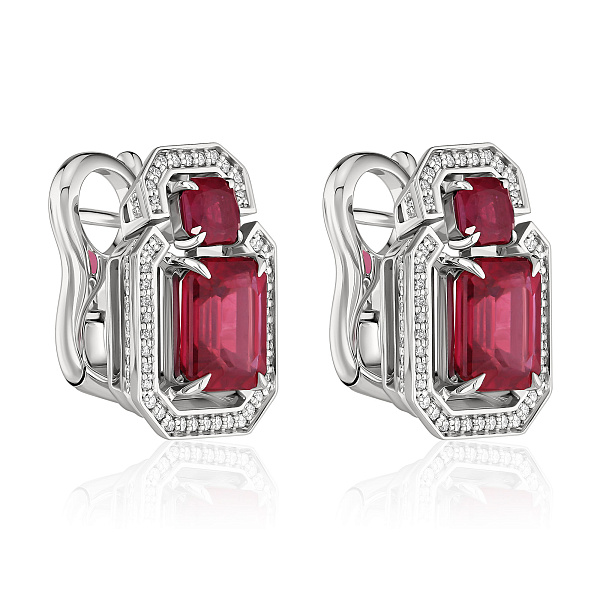 Серьги из белого золота с рубинами 5.33 ct и бриллиантами