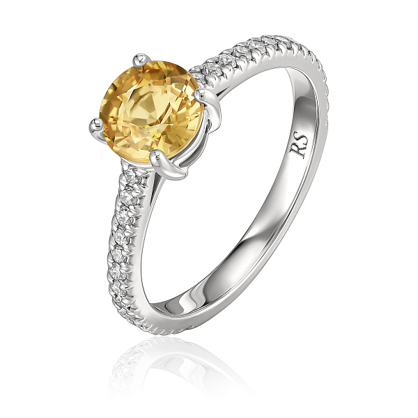 Кольцо из белого золота с сапфиром и бриллиантами