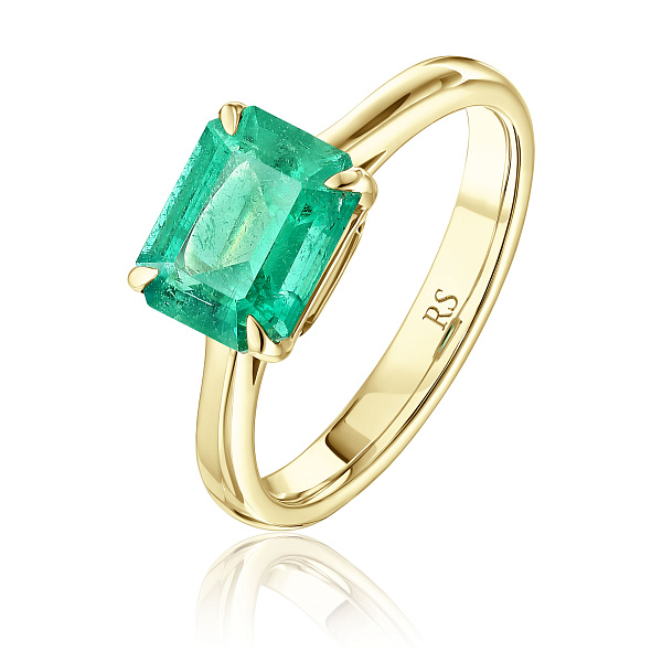 Кольцо из желтого золота с бриллиантами и изумрудом 1.96 ct