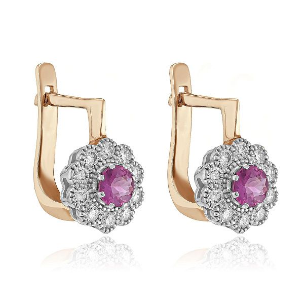 Серьги из красного золота с бриллиантами и рубинами