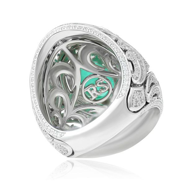 Кольцо из белого золота изумрудом 5.22 ct и бриллиантами