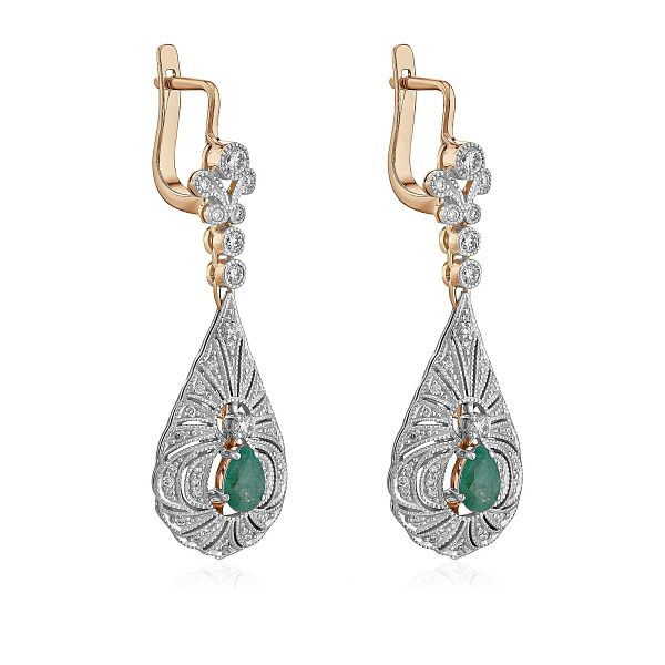 Серьги из красного золота с изумрудами и бриллиантами