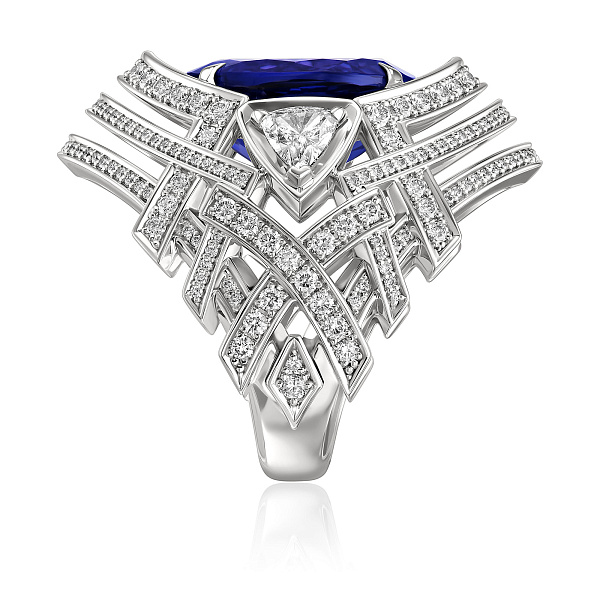 Кольцо из белого золота с бриллиантами и танзанитом 9.78 ct