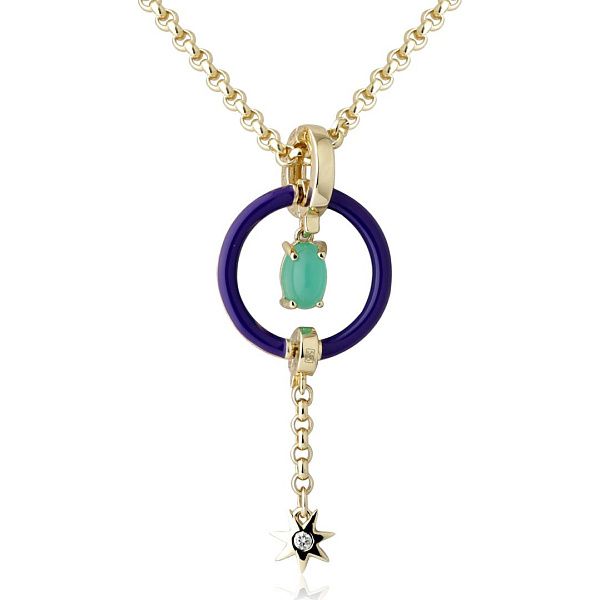 Колье из желтого золота с хризопразом и бриллиантом