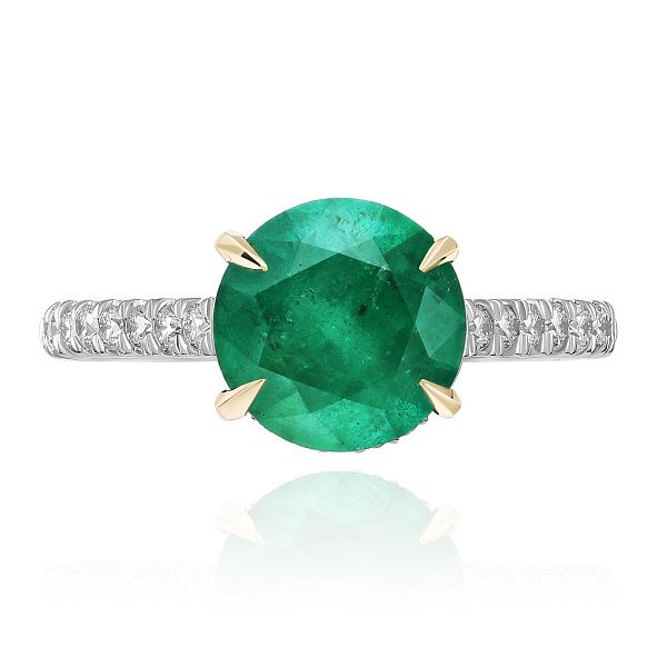 Кольцо из белого золота с бриллиантами и изумрудом 1.78 ct