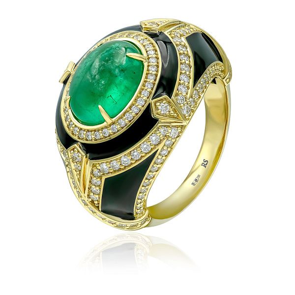 Кольцо из желтого золота с изумрудом 4.04 ct и бриллиантами