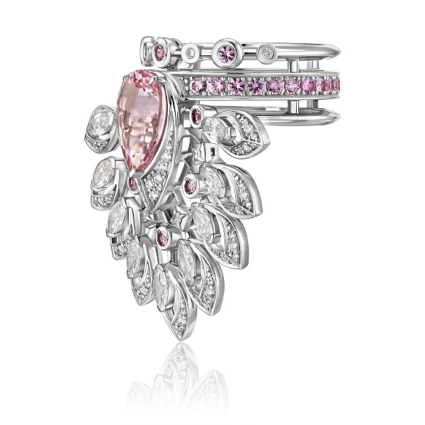 Кольцо из белого золота с бриллиантами, сапфирами и морганитом 2.53 ct