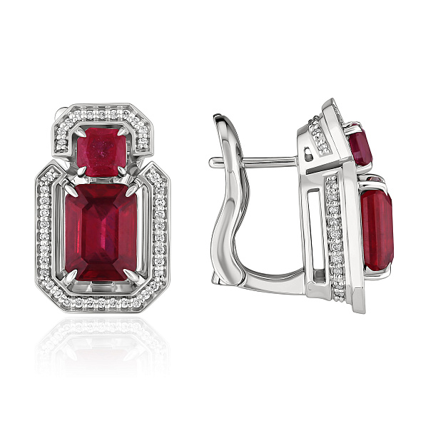 Серьги из белого золота с рубинами 5.33 ct и бриллиантами