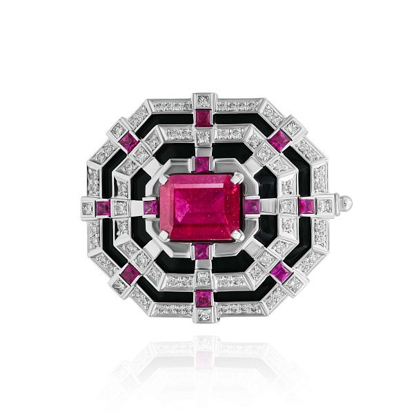 Брошь из белого золота с рубином 5.13 ct и бриллиантами
