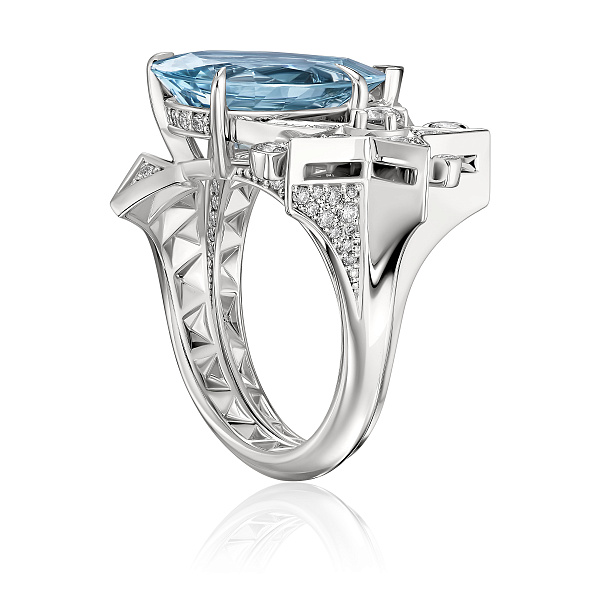 Кольцо из белого золота с аквамарином 4.16 ct и бриллиантами