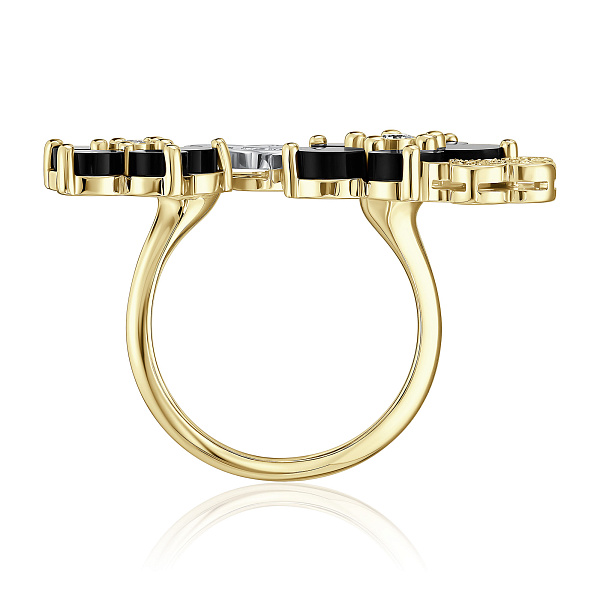 Кольцо из желтого золота с ониксом и бриллиантами