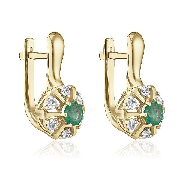 Серьги из желтого золота с изумрудами и бриллиантами