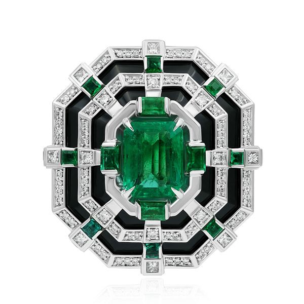Кольцо из белого золота с изумрудом 3.14 ct и бриллиантами