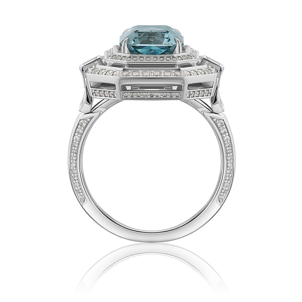 Кольцо из белого золота с бриллиантами и аквамарином 4.82 ct