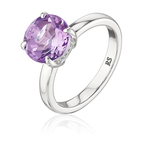 Кольцо из белого золота с аметистом и бриллиантами