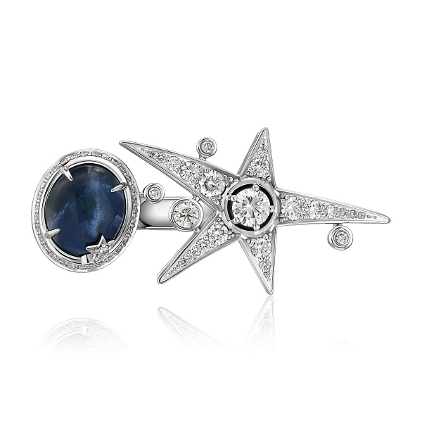 Кольцо из белого золота с бриллиантами и сапфиром 8.38 ct
